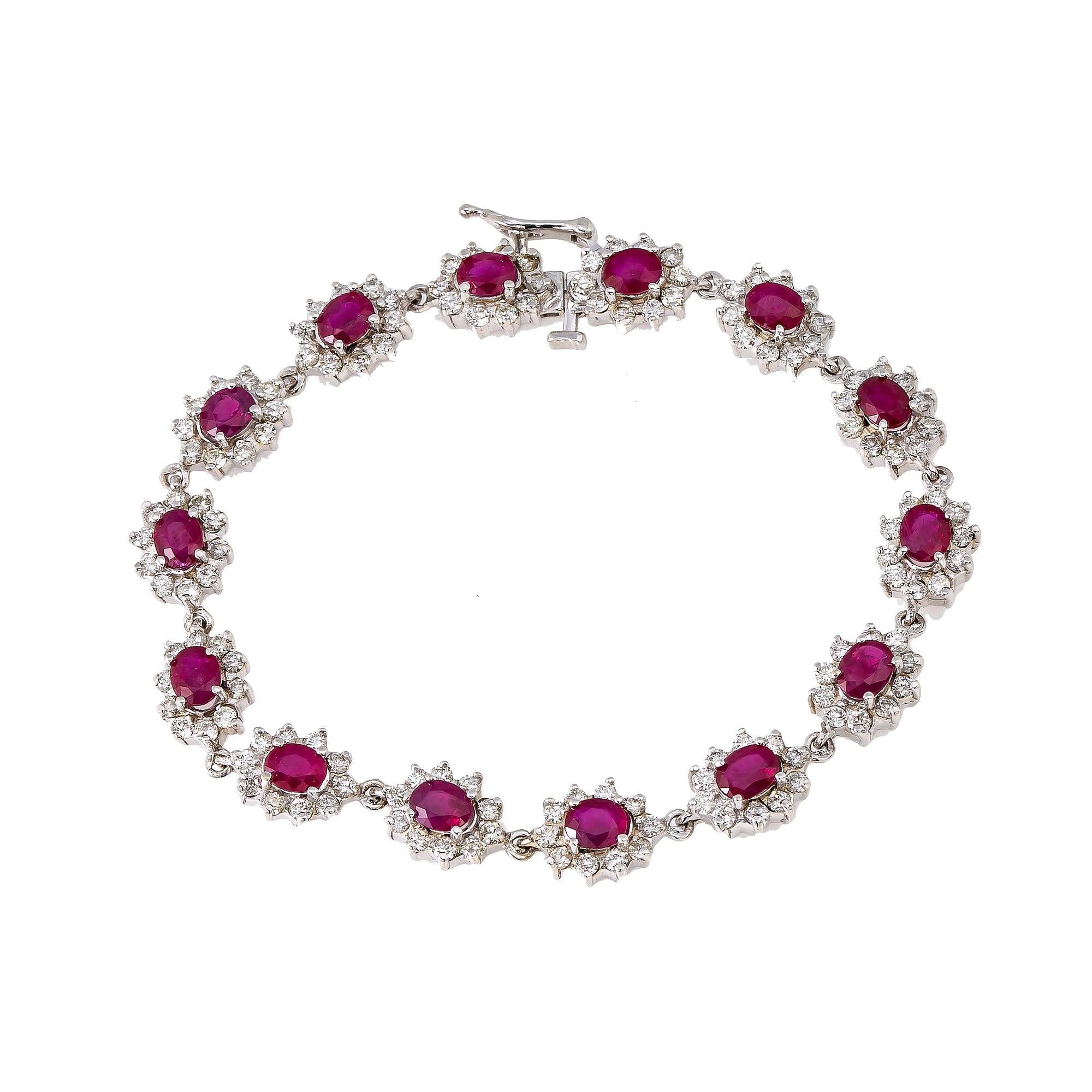 14K White Gold Gemstone Bracelet With 3.67 CT Diamond And 6.63 CT Rubies