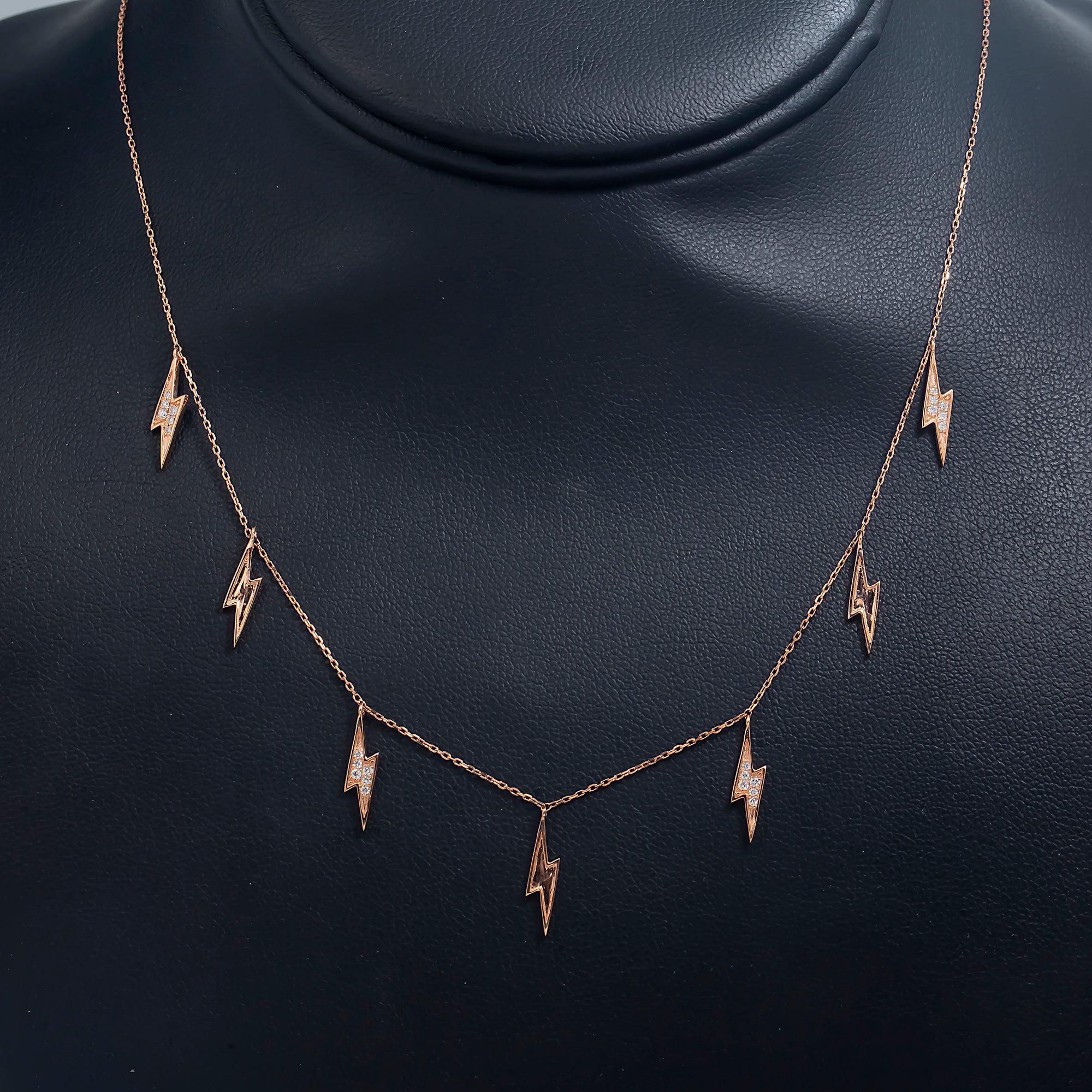 14K GOLD DIAMOND LIGHTNING BOLTS NECKLACE 0.15 CT