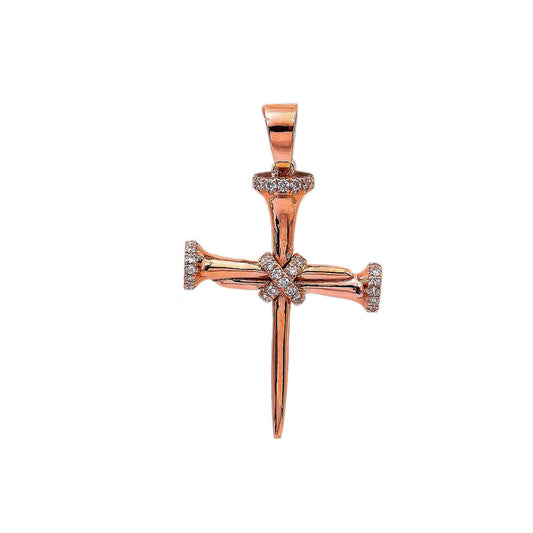 14K Rose Gold Diamond Cross Shaped Pendant