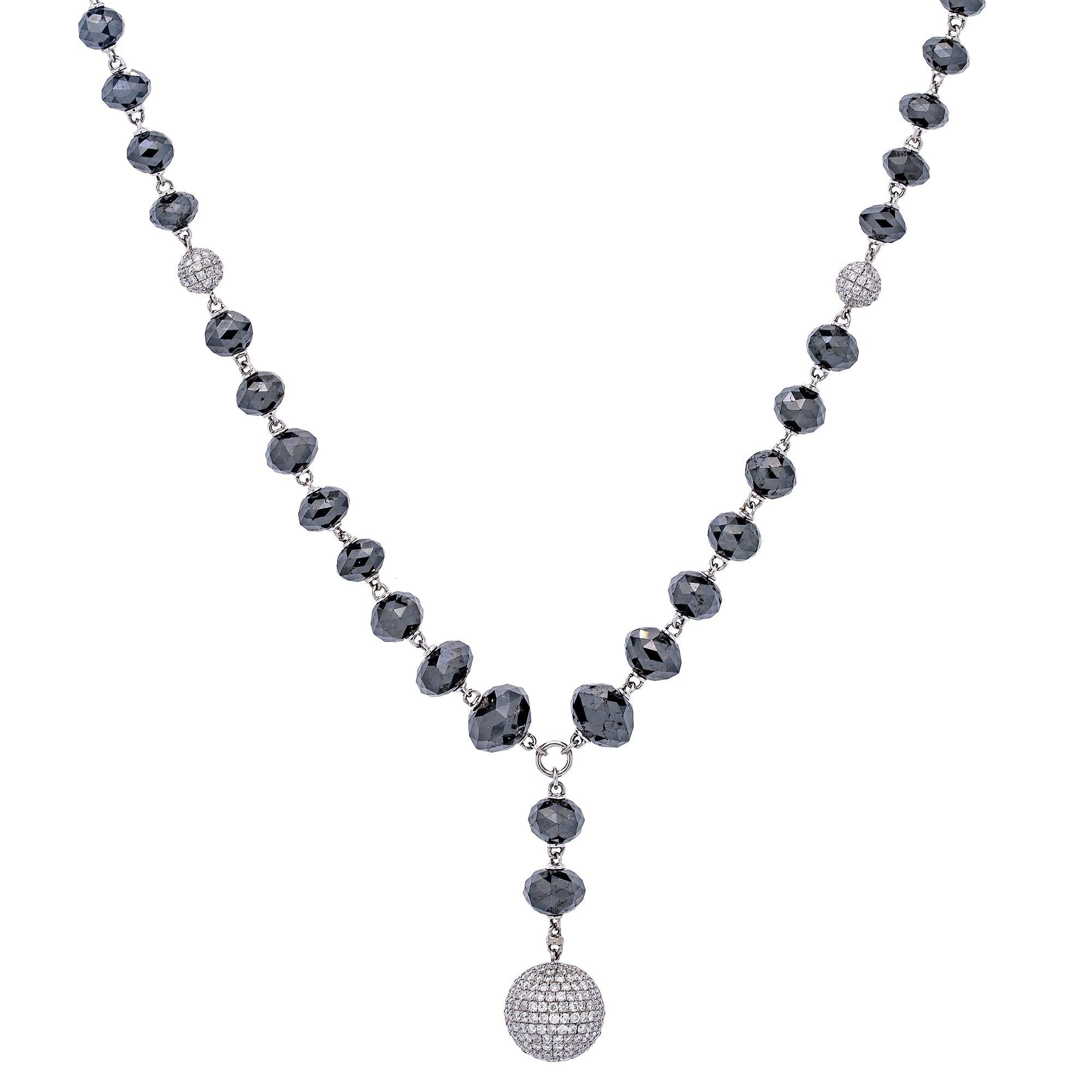 18K WHITE GOLD DIAMOND DROP NECKLACE WITH 143 CT BLACK DIAMONDS