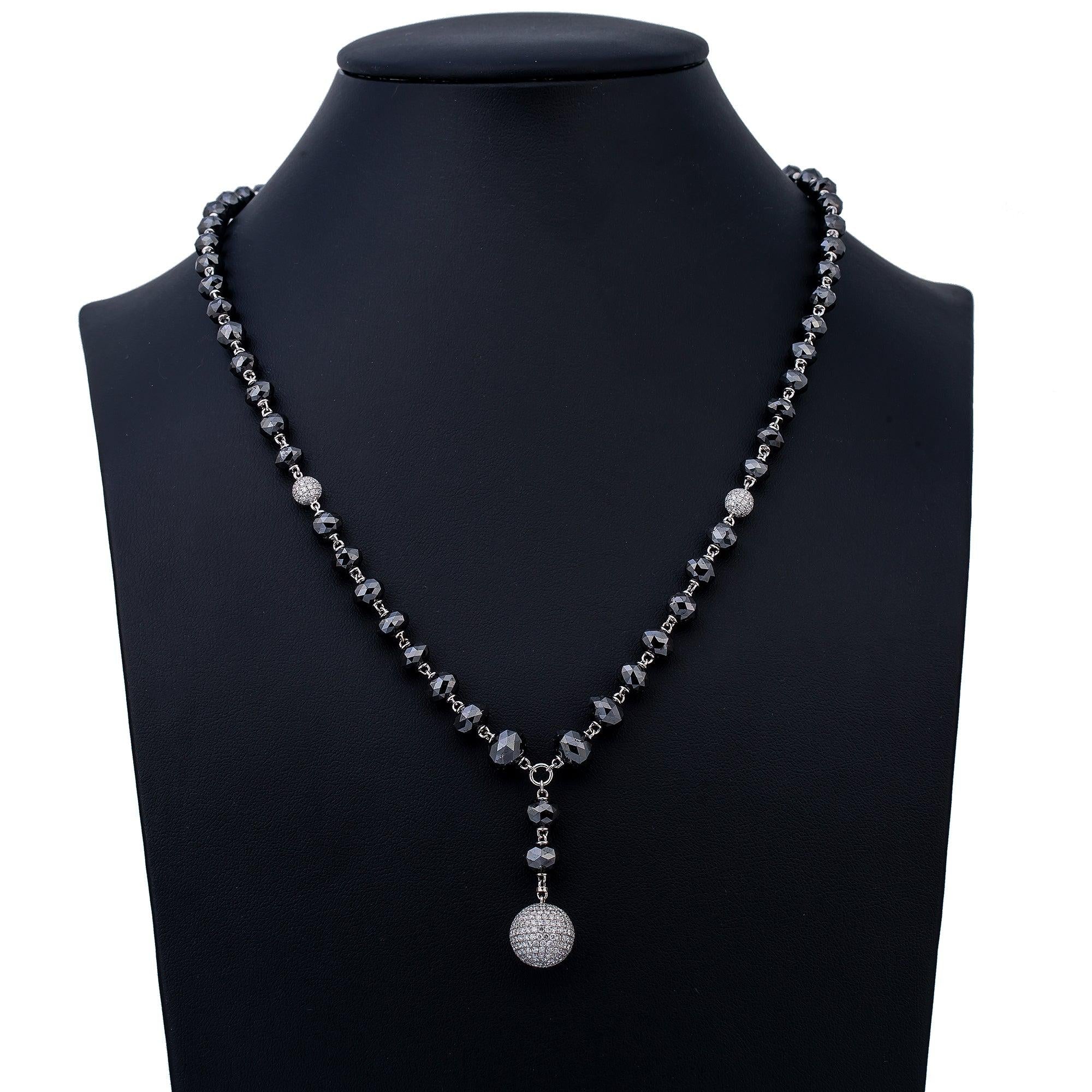 18K WHITE GOLD DIAMOND DROP NECKLACE WITH 143 CT BLACK DIAMONDS