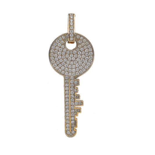 14K Yellow Gold Diamond The Key Round Shaped Pendant
