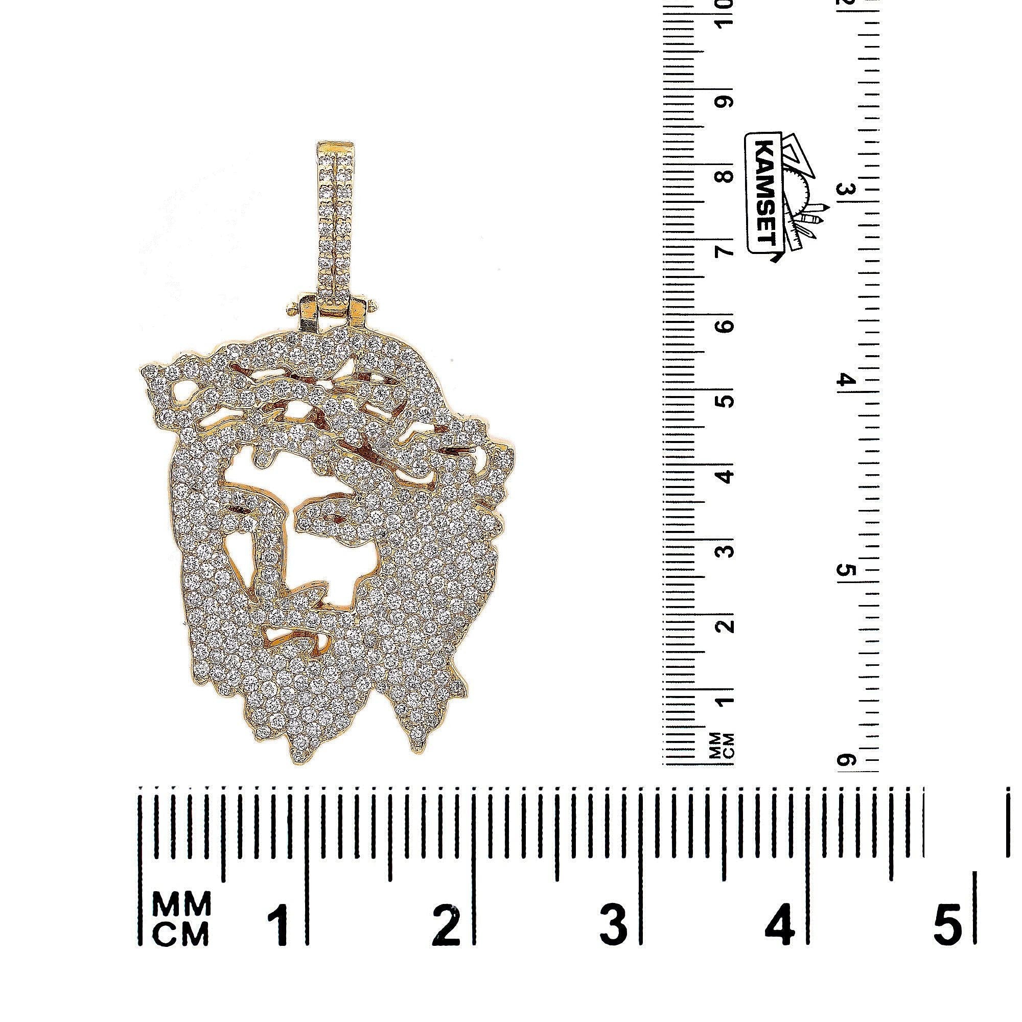 14K Yellow Gold Diamond Jesus Head Shaped Pendant