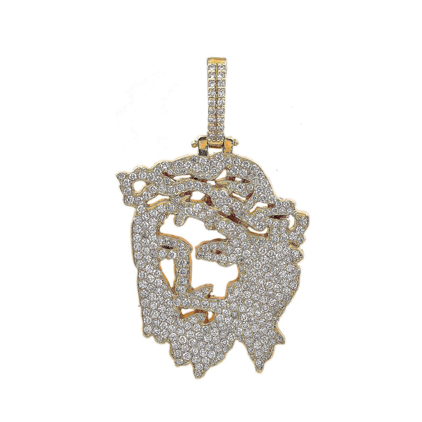 14K Yellow Gold Diamond Jesus Head Shaped Pendant