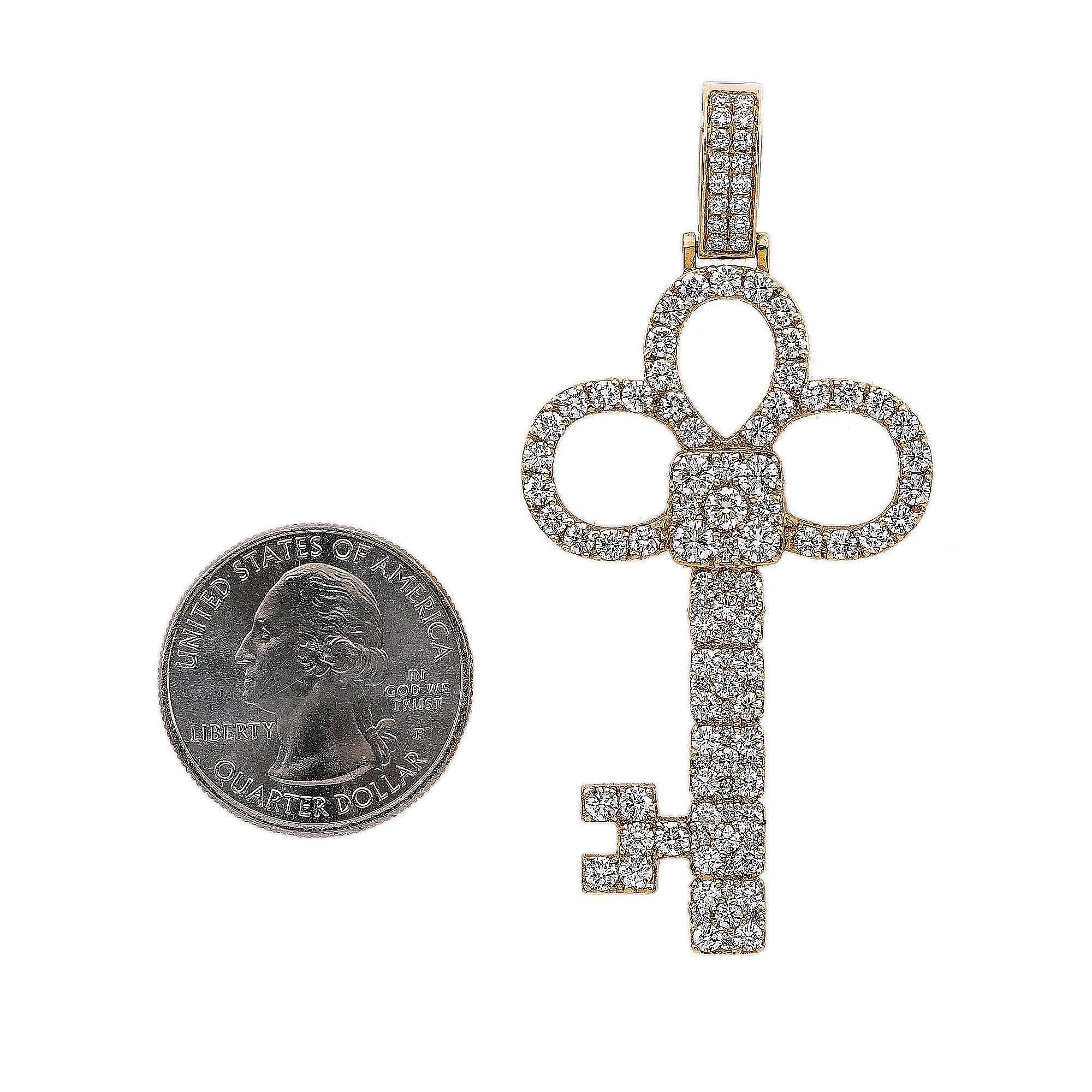 14K Yellow Gold Diamond Key Shaped Pendant