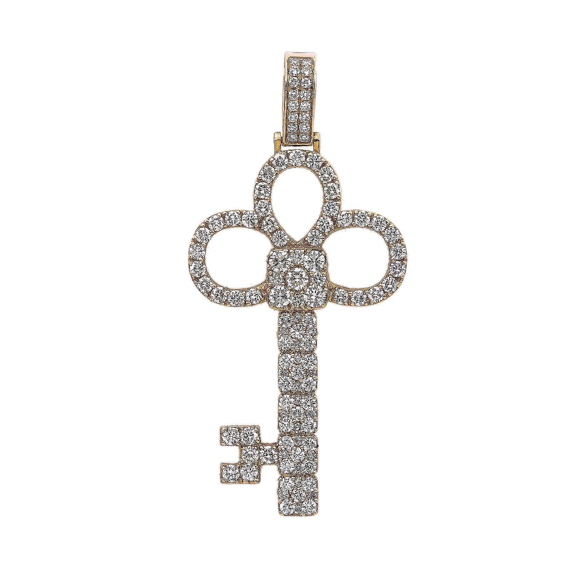 14K Yellow Gold Diamond Key Shaped Pendant