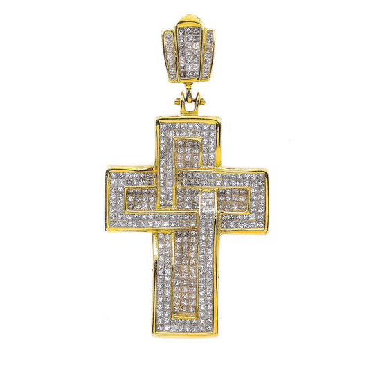 14K Yellow Gold Diamond Cross Shaped Pendant