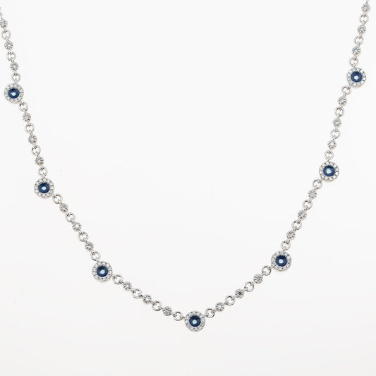 14K GOLD DIAMOND EVIL EYE WITH BLUE SAPPHIRE NECKLACE 0.60 CTW