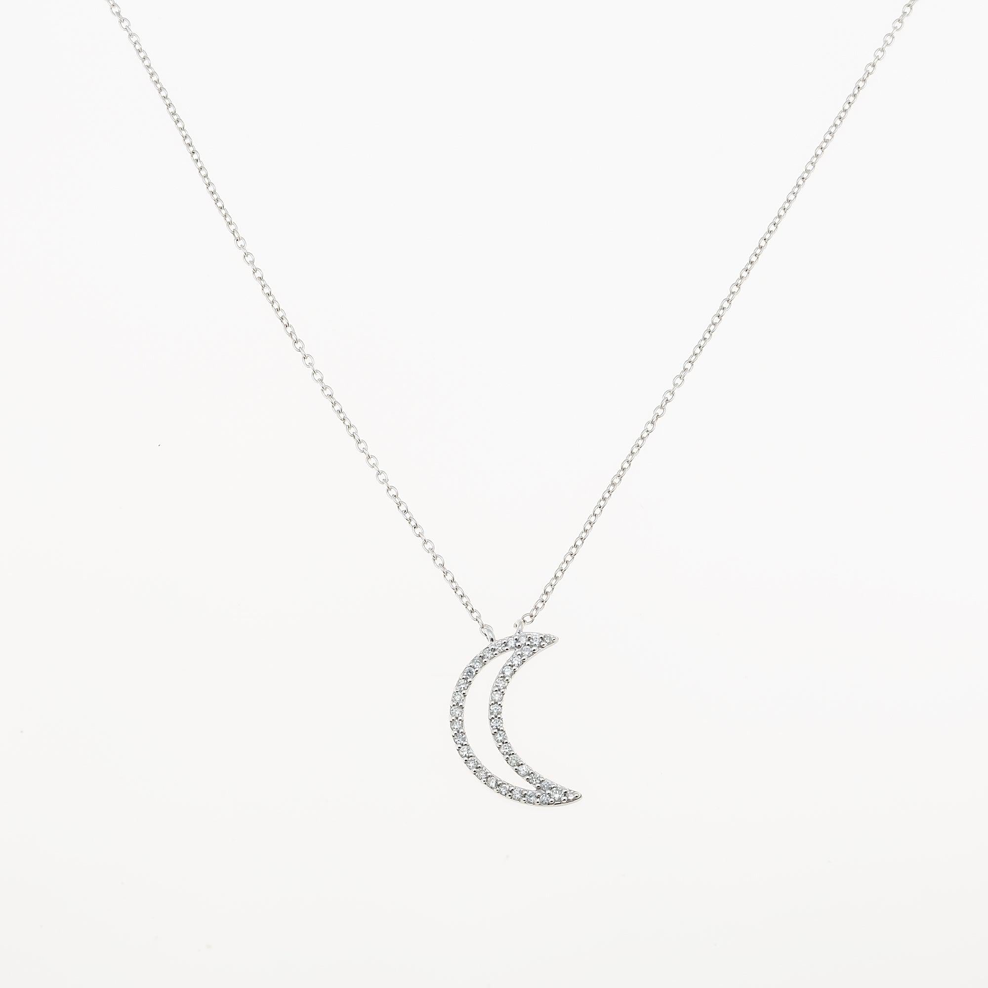 14K GOLD DIAMOND CRESCENT MOON NECKLACE 0.20 CT
