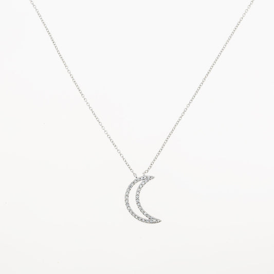 14K GOLD DIAMOND CRESCENT MOON NECKLACE 0.20 CT