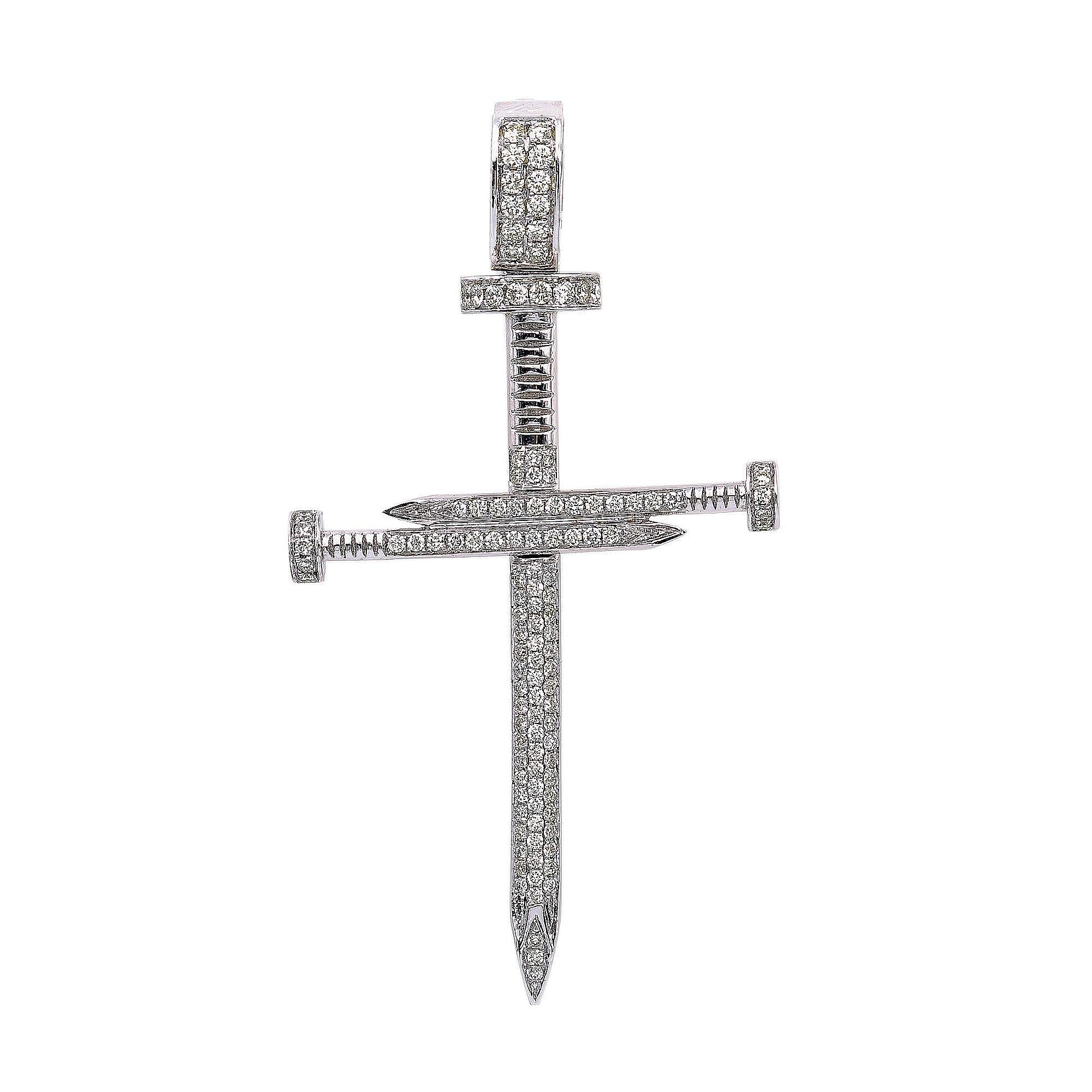 14K White Gold Diamond Cross Shaped Pendant