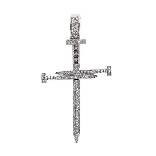 14K White Gold Diamond Cross Shaped Pendant
