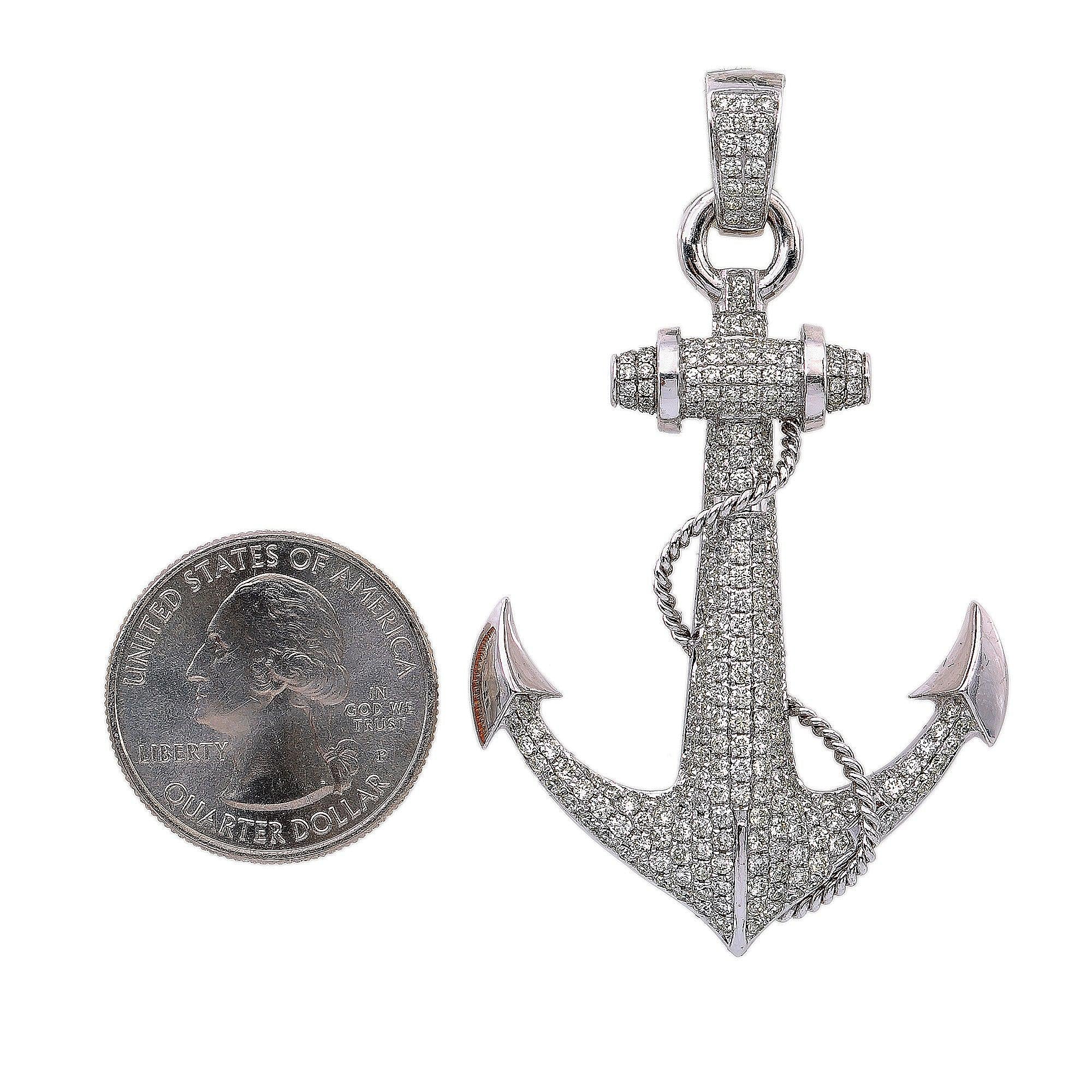 14K WHITE GOLD DIAMOND ANCHOR PENDANT 3.39 CT
