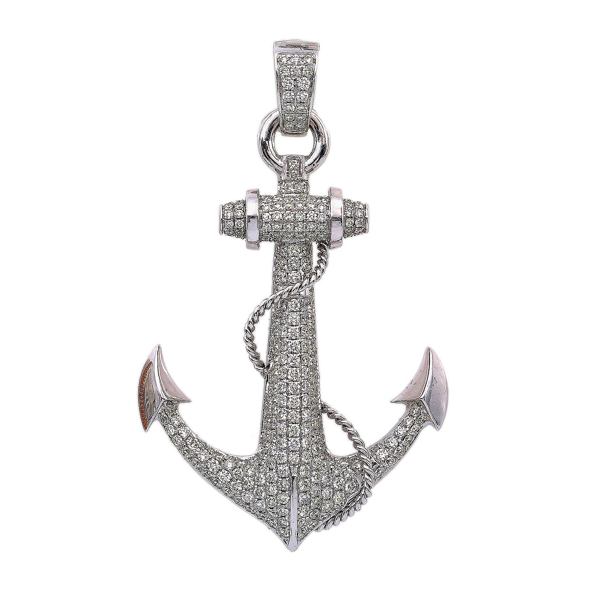 14K WHITE GOLD DIAMOND ANCHOR PENDANT 3.39 CT