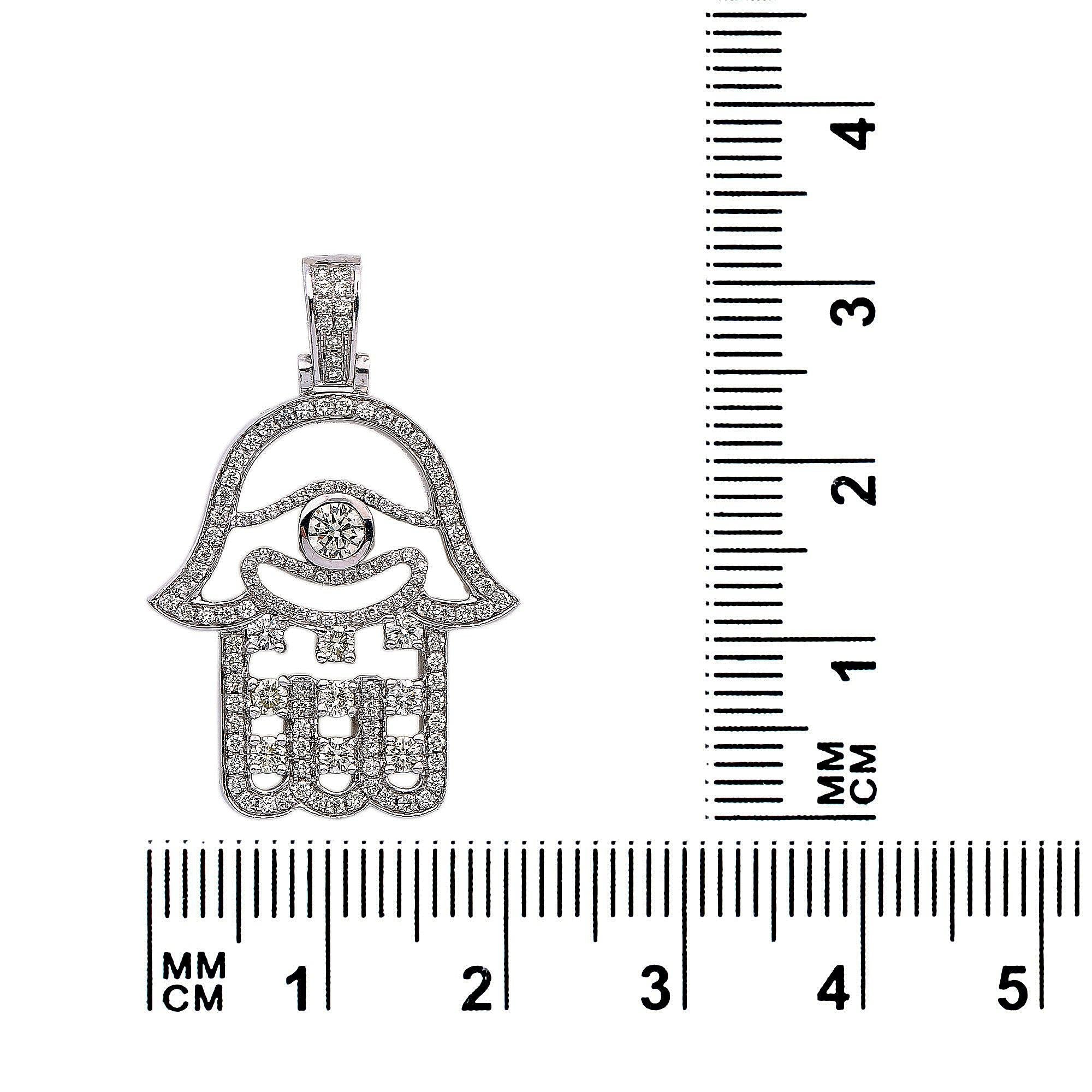 14K White Gold Diamond Hamsa Shaped Pendant