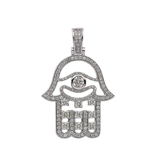 14K White Gold Diamond Hamsa Shaped Pendant