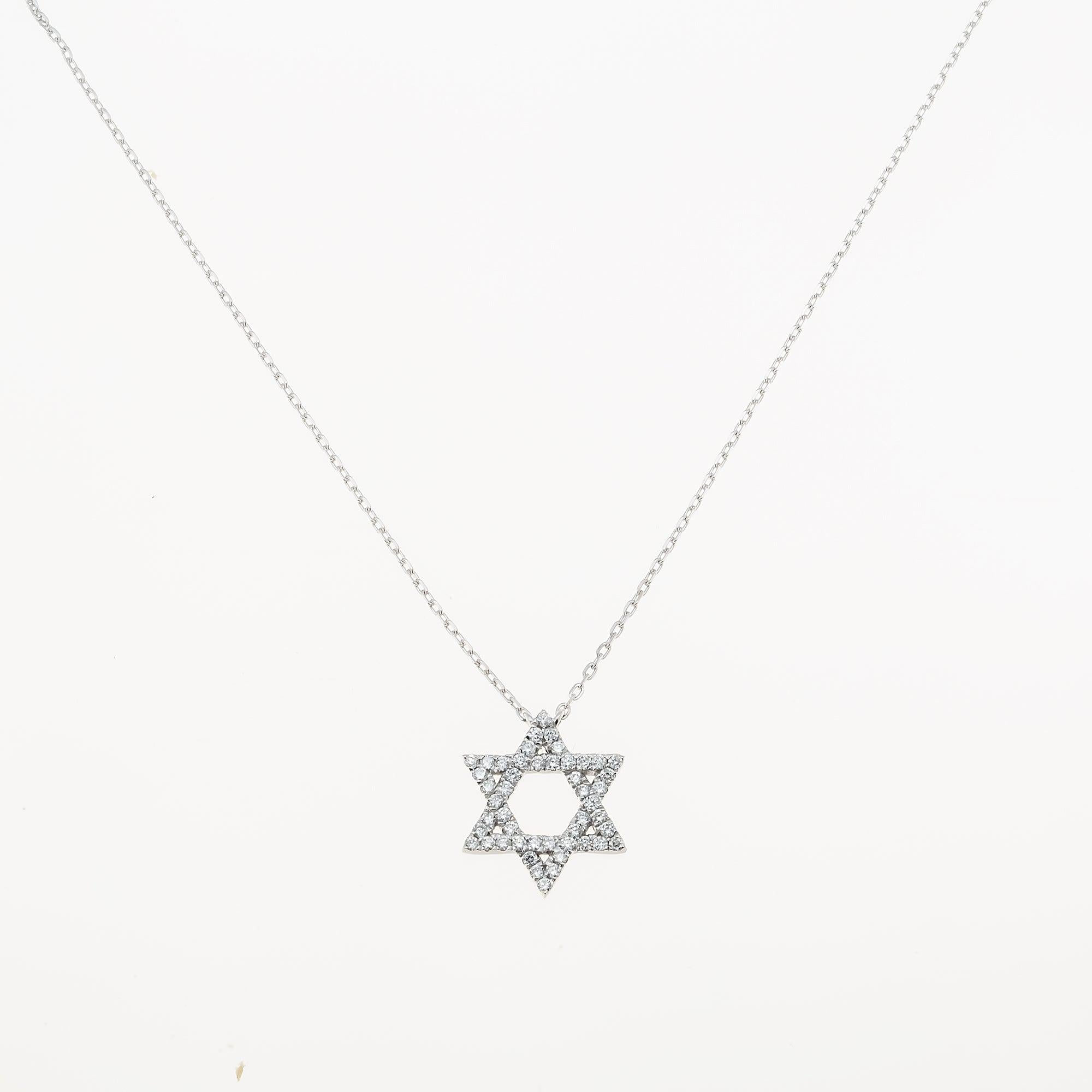 14K GOLD DIAMOND STAR OF DAVID NECKLACE 0.35 CT