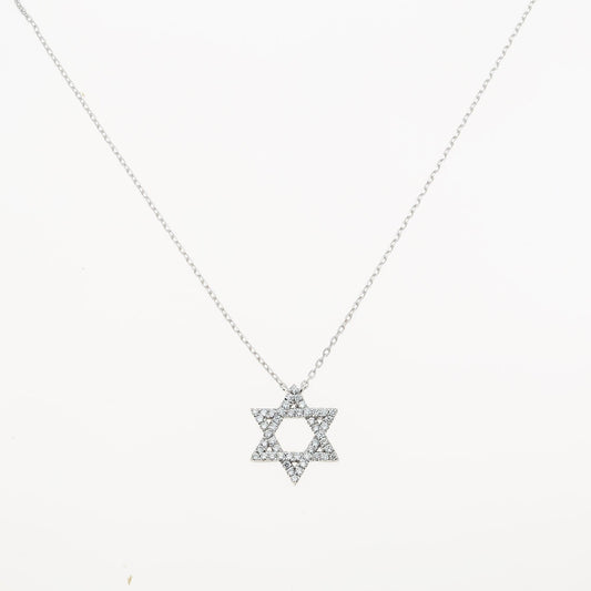 14K GOLD DIAMOND STAR OF DAVID NECKLACE 0.35 CT