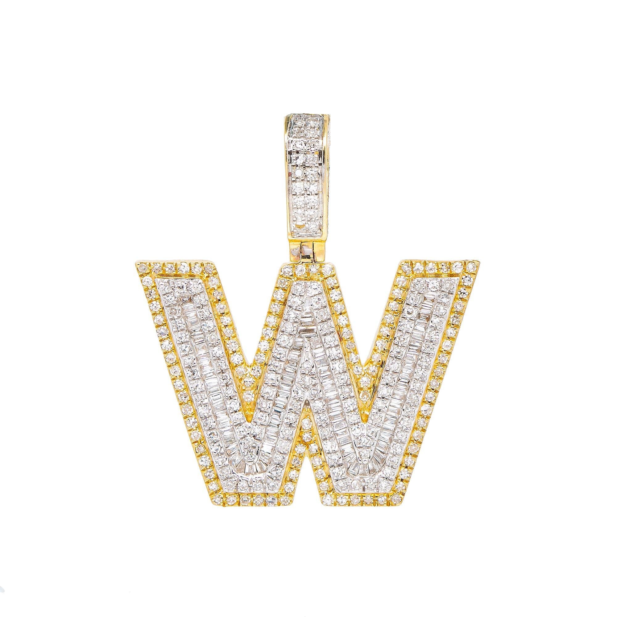 14K YELLOW GOLD W LETTER PENDANT WITH 1.00 CT BAGUETTE DIAMONDS