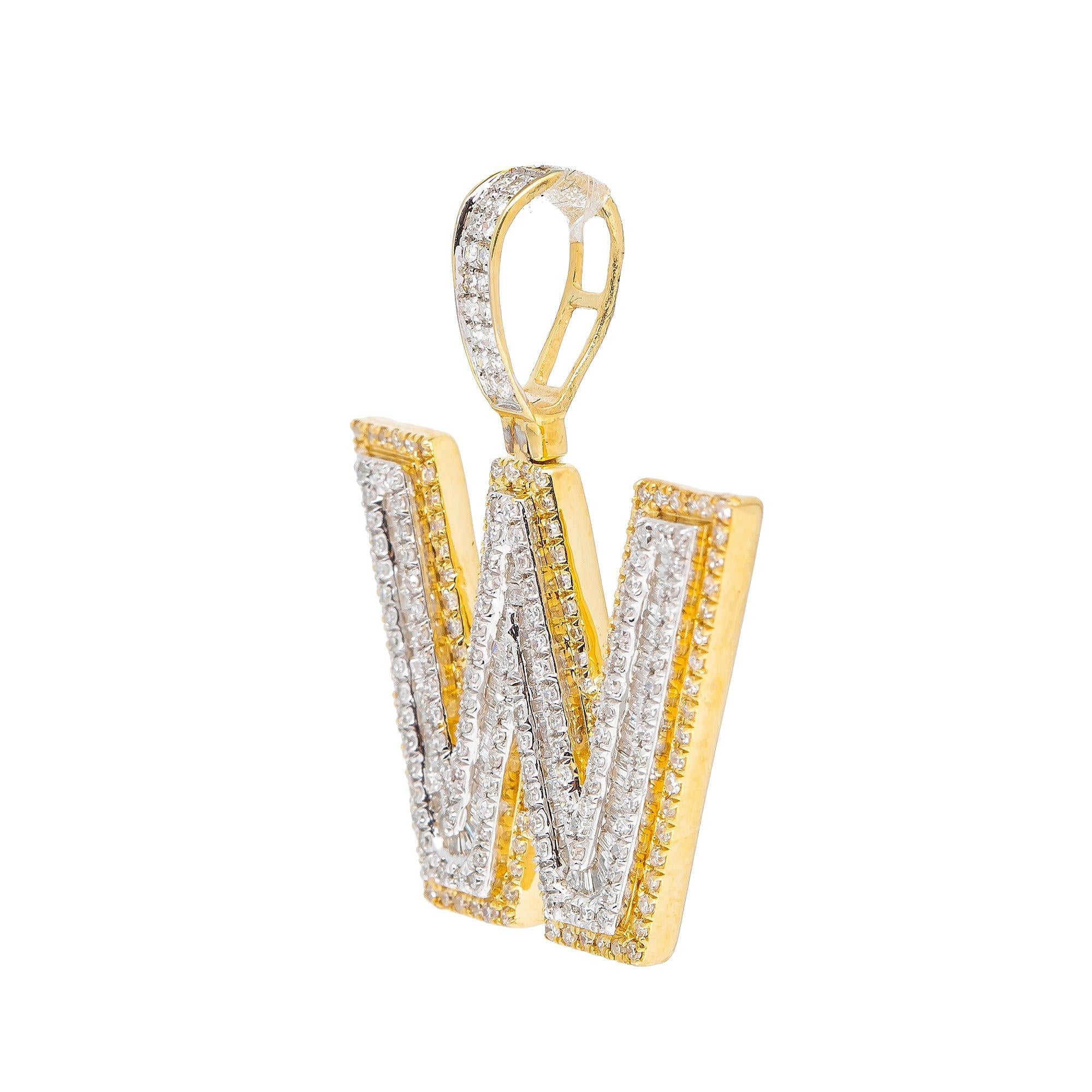 14K YELLOW GOLD W LETTER PENDANT WITH 1.00 CT BAGUETTE DIAMONDS