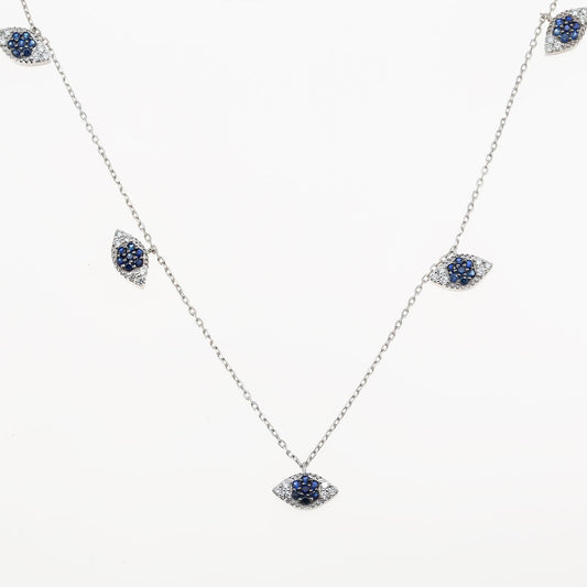14K GOLD DIAMOND EVIL EYE WITH BLUE SAPPHIRE NECKLACE 0.66 CTW