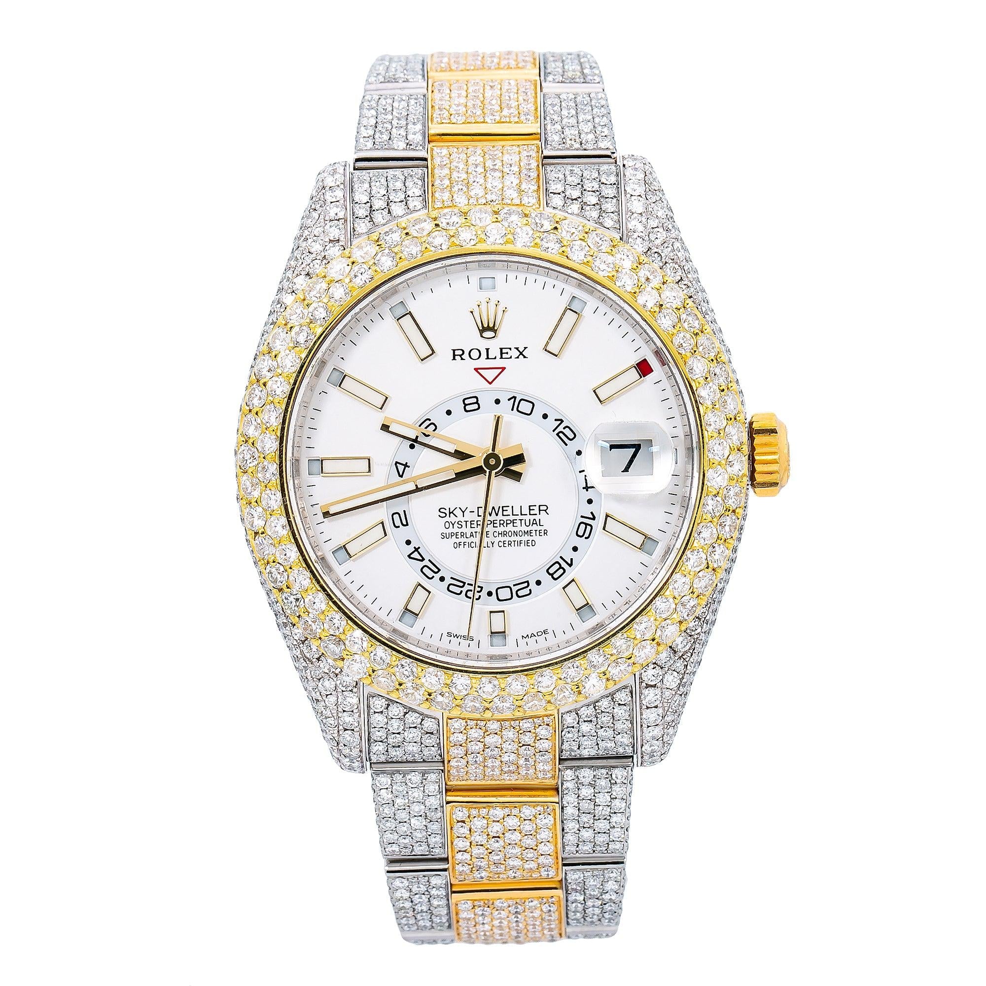 Rolex Sky-Dweller 42MM 326933 White Dial Diamond Bezel Two Tone Full Diamond Oyster Bracelet 16.75ct