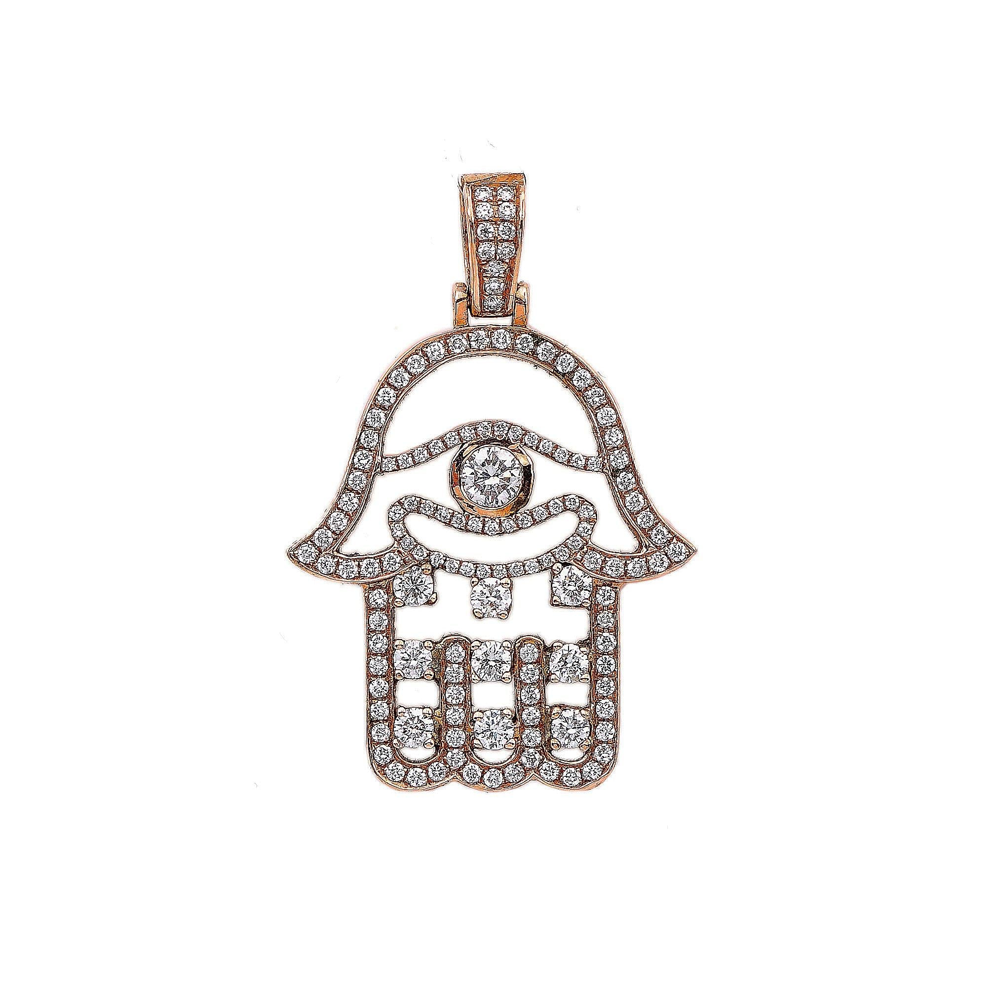 14K Rose Gold Diamond Hamsa Shaped Pendant