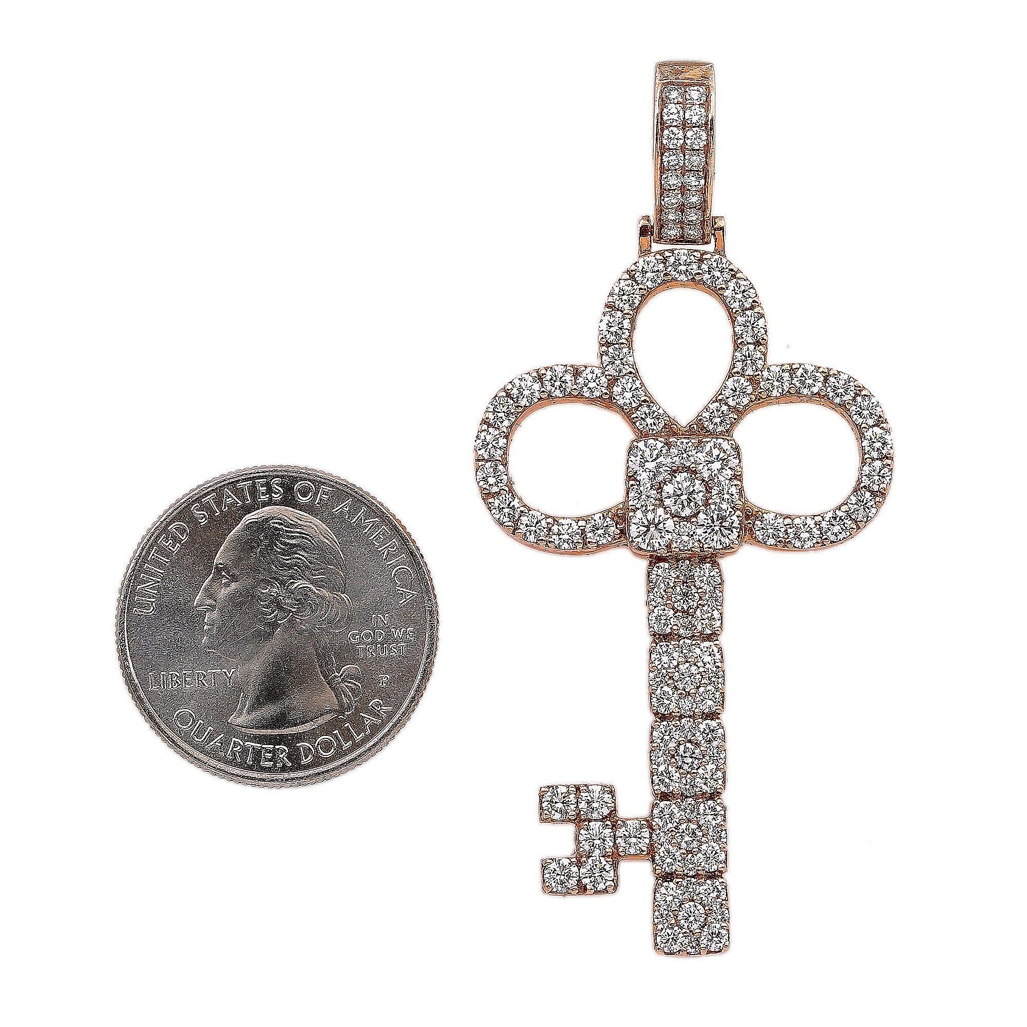 14K Rose Gold Diamond Key Shaped Pendant
