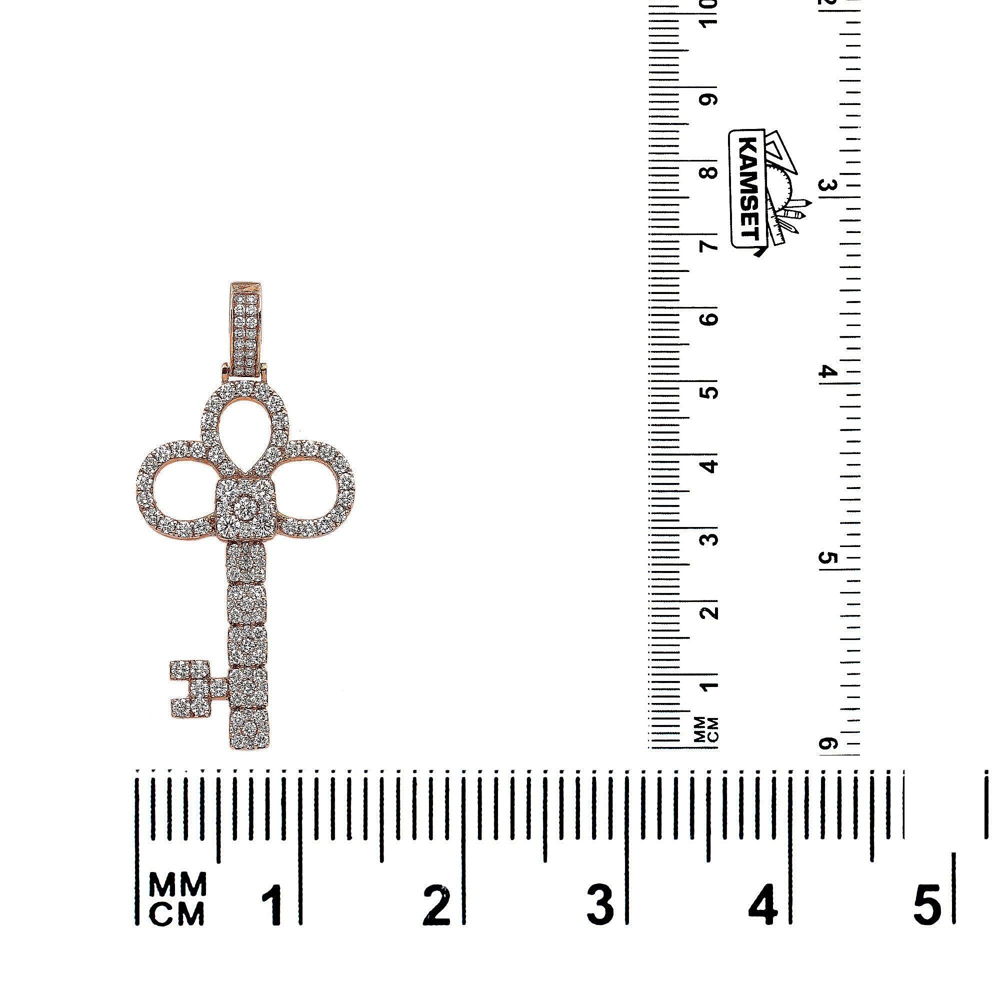 14K Rose Gold Diamond Key Shaped Pendant