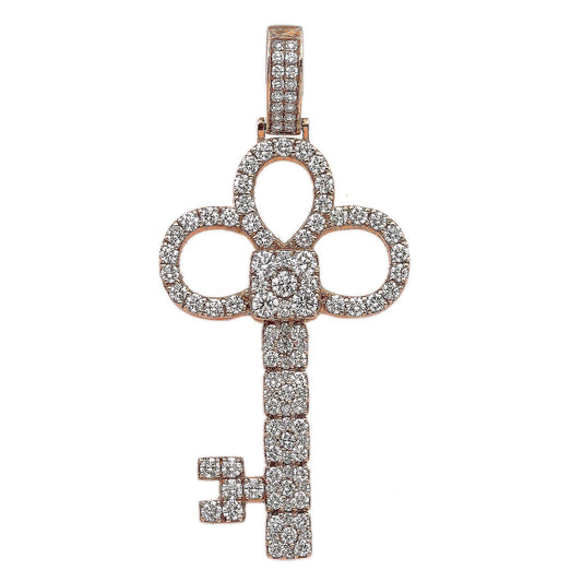 14K Rose Gold Diamond Key Shaped Pendant