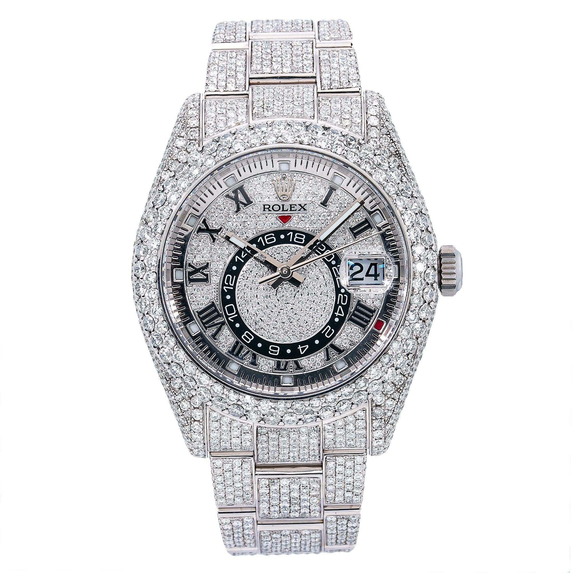 Rolex Sky-Dweller 42MM 326934 Diamond Paved Roman Dial Diamond Bezel Full Diamond Oyster Bracelet 16.75ct