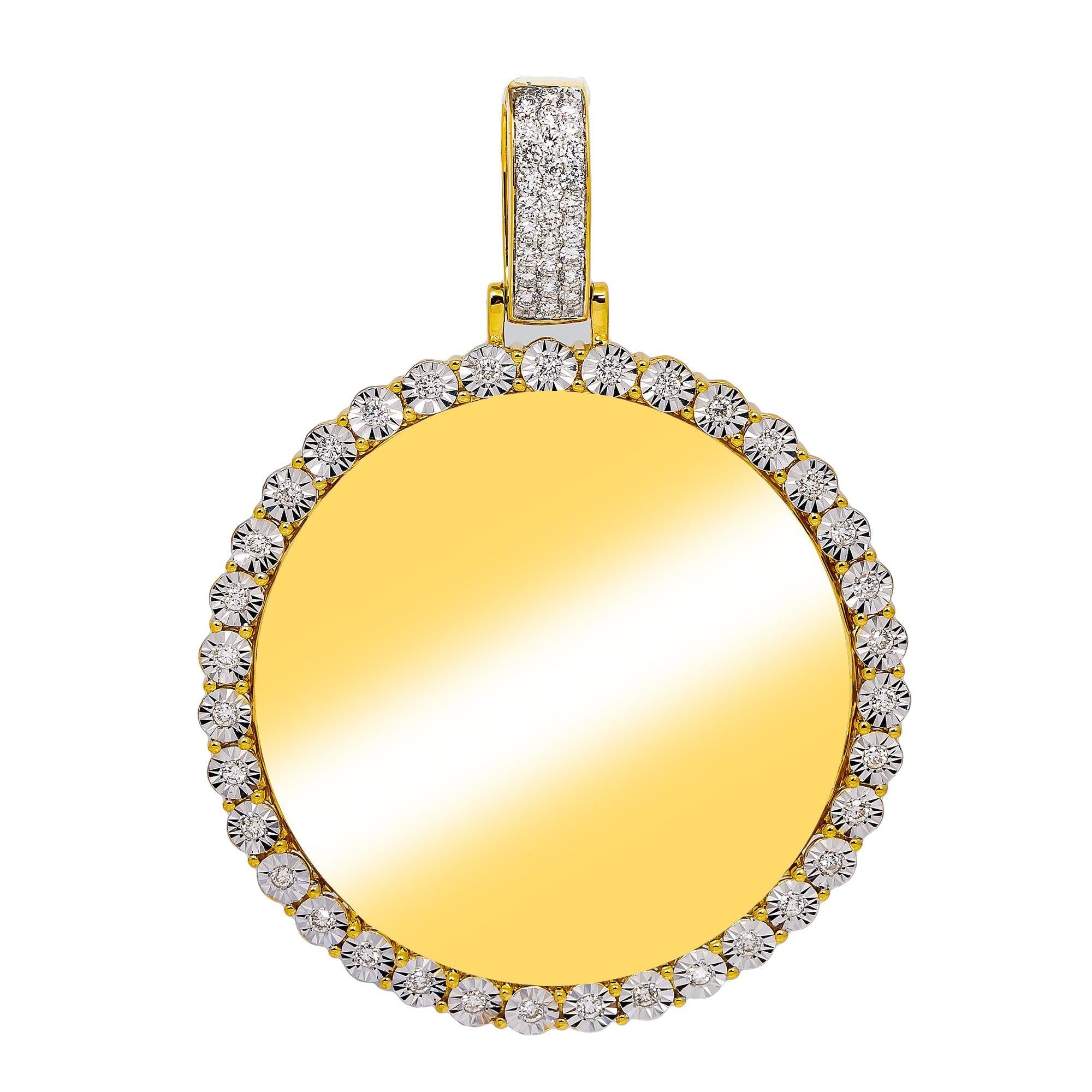 14K YELLOW GOLD CIRCLE PICTURE PENDANT WITH 1.25 CT DIAMONDS