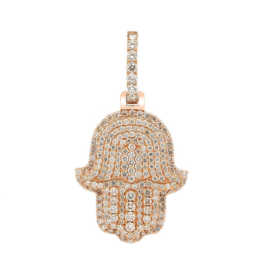 14K GOLD DIAMOND 3D HAMSA PENDANT 2.5 CT