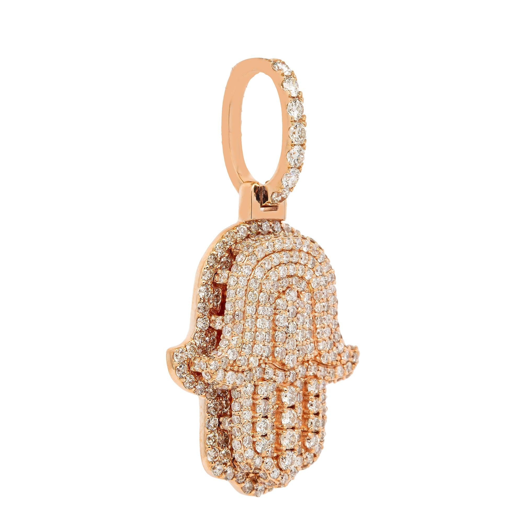 14K GOLD DIAMOND 3D HAMSA PENDANT 2.5 CT