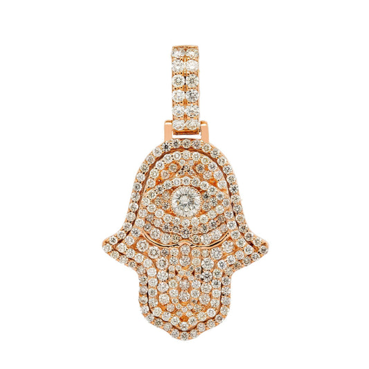 14K GOLD DIAMOND 3D HAMSA PENDANT 1.60 CT ROUND CUT CENTER