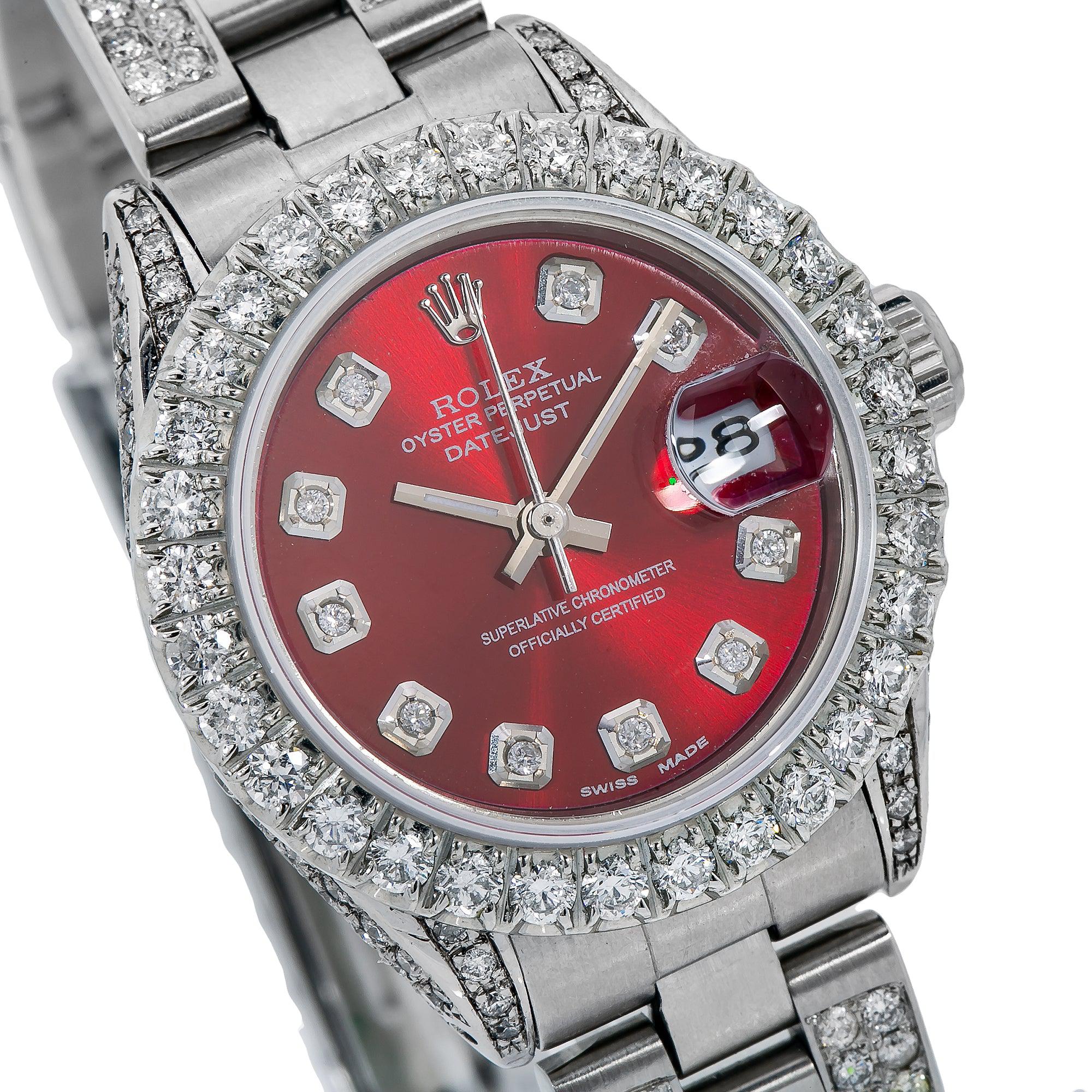 Rolex Lady-Datejust 6917 26MM Red Diamond Dial With 5.25 CT Diamonds