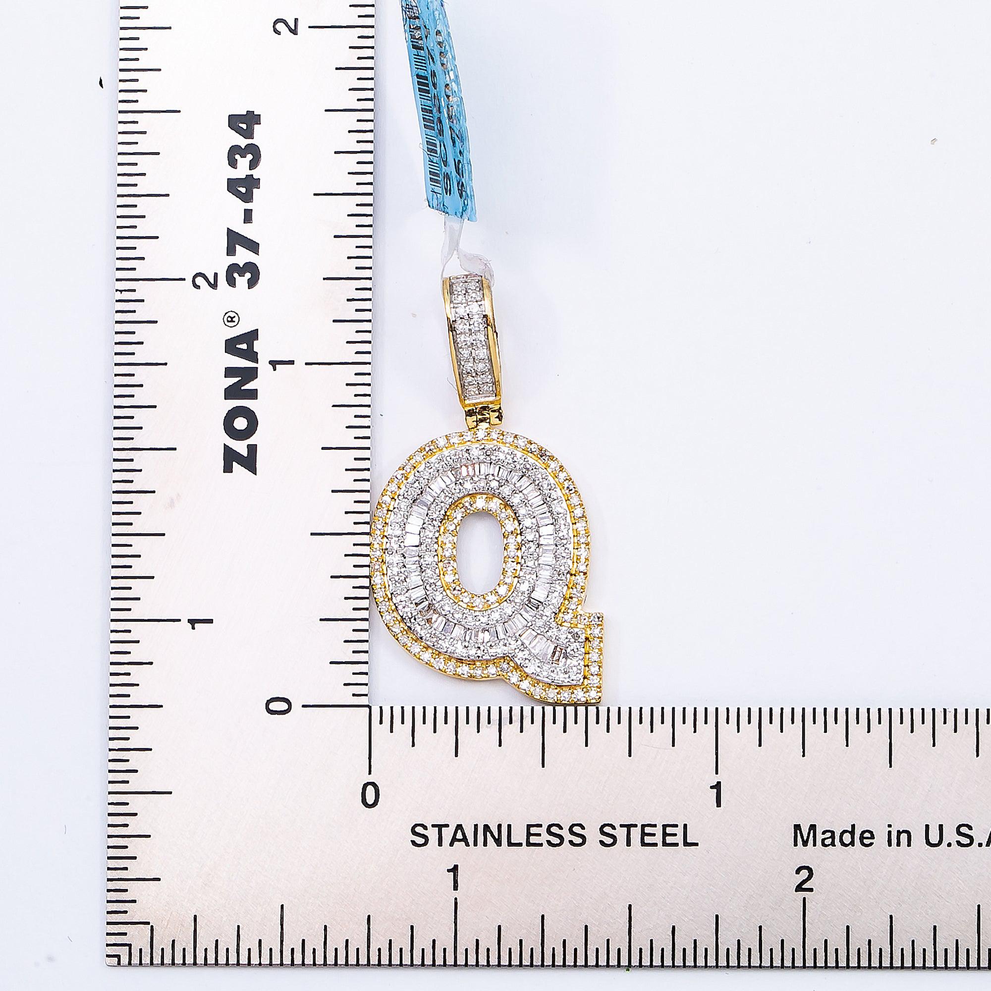 14K YELLOW GOLD BAGUETTE DIAMOND LETTER Q INITIAL PENDANT 0.75 CT