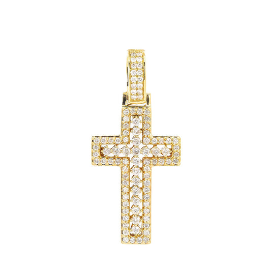 Unisex 14K Yellow Gold Cross Pendant with 1.61 CT Diamonds