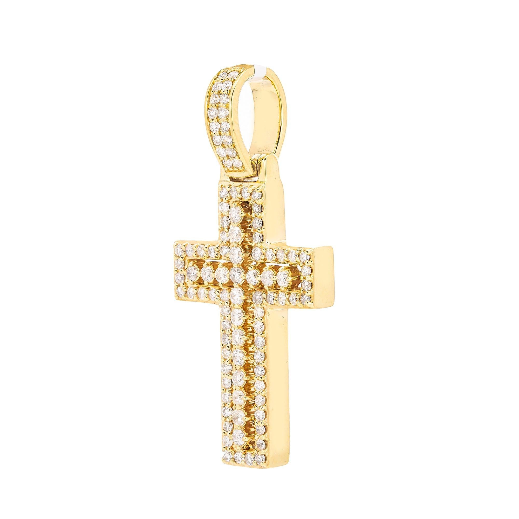 Unisex 14K Yellow Gold Cross Pendant with 1.61 CT Diamonds
