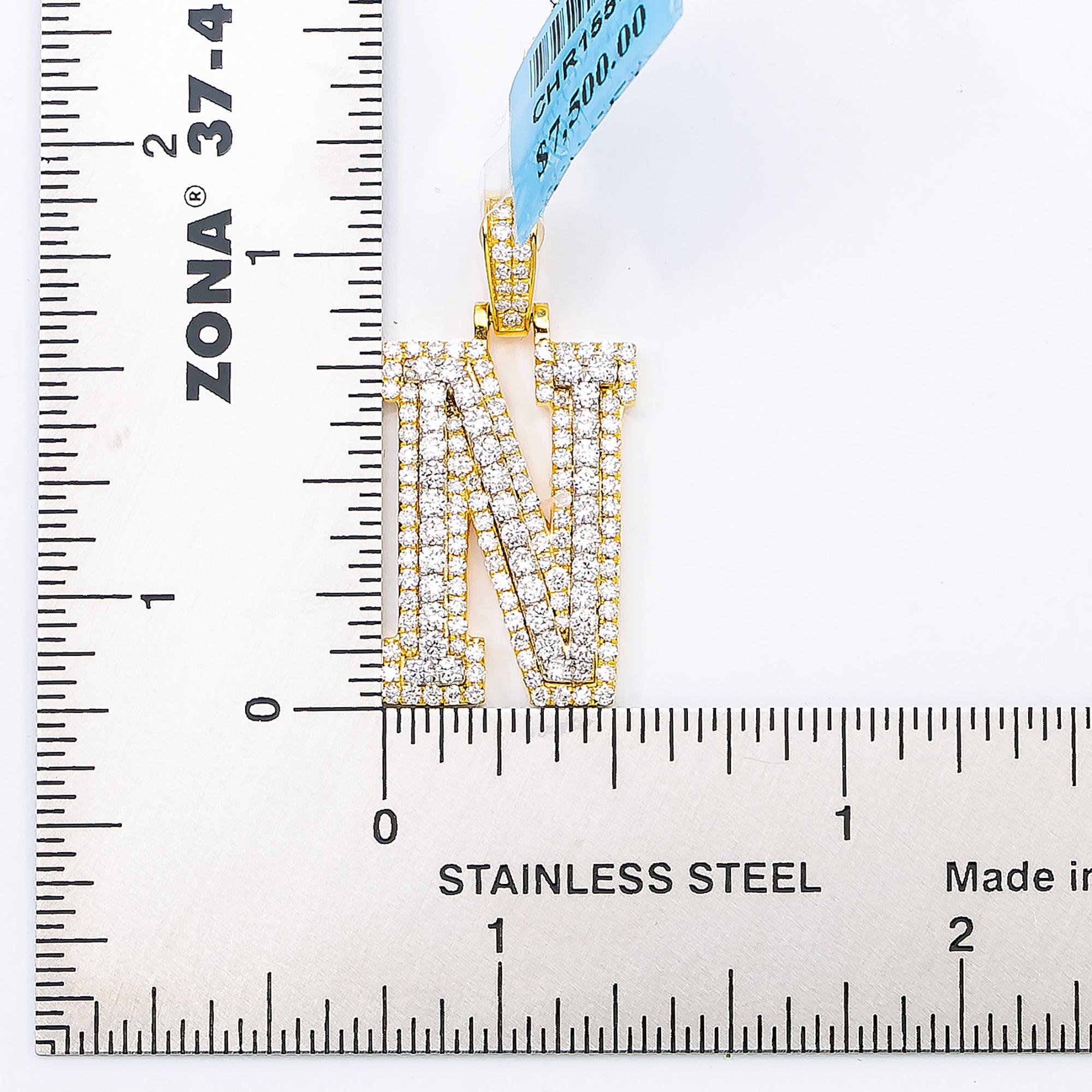 10K YELLOW GOLD N LETTER PENDANT WITH 0.75 CT BAGUETTE DIAMONDS