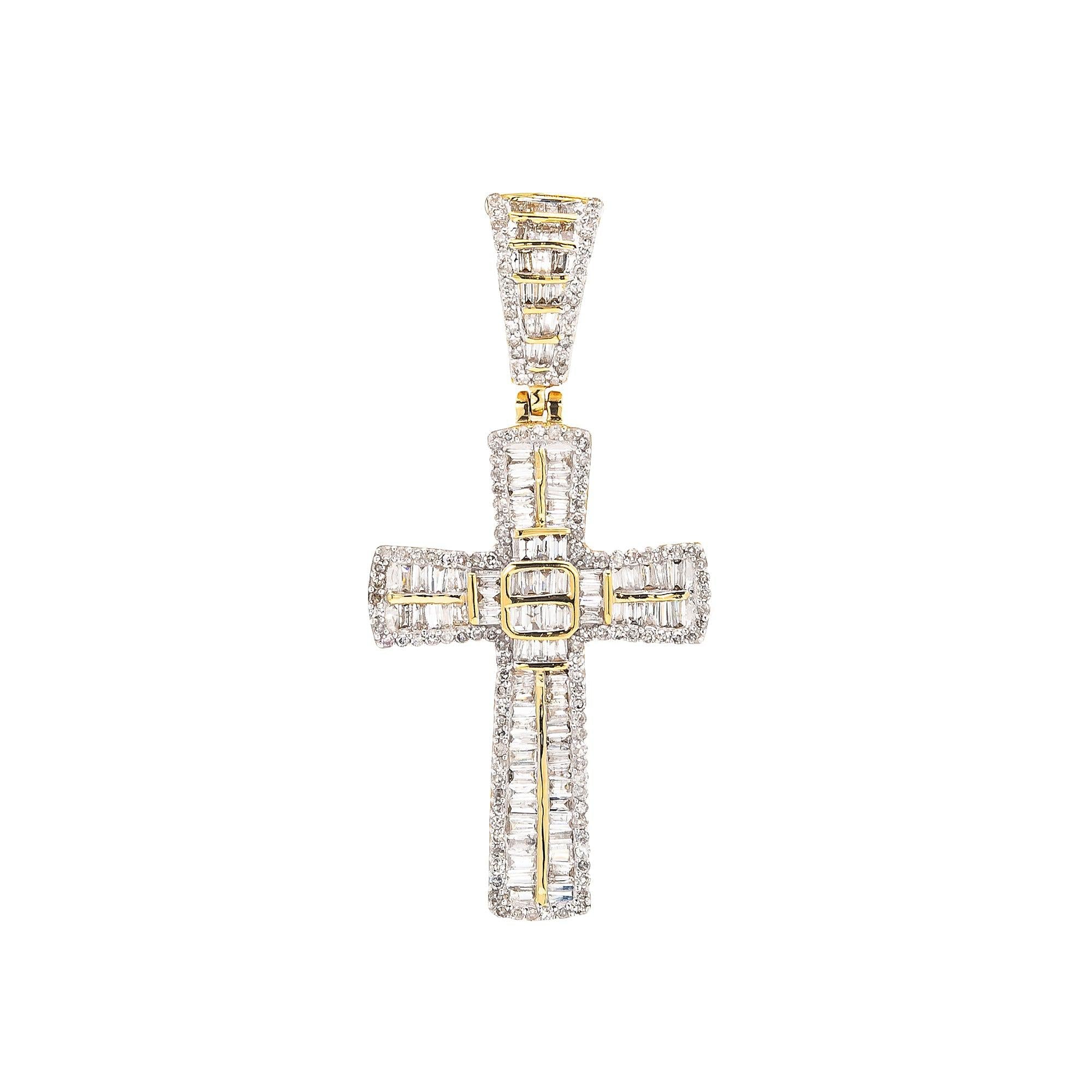 Unisex 14K Yellow Gold Cross Pendant with 1.26 CT Diamonds
