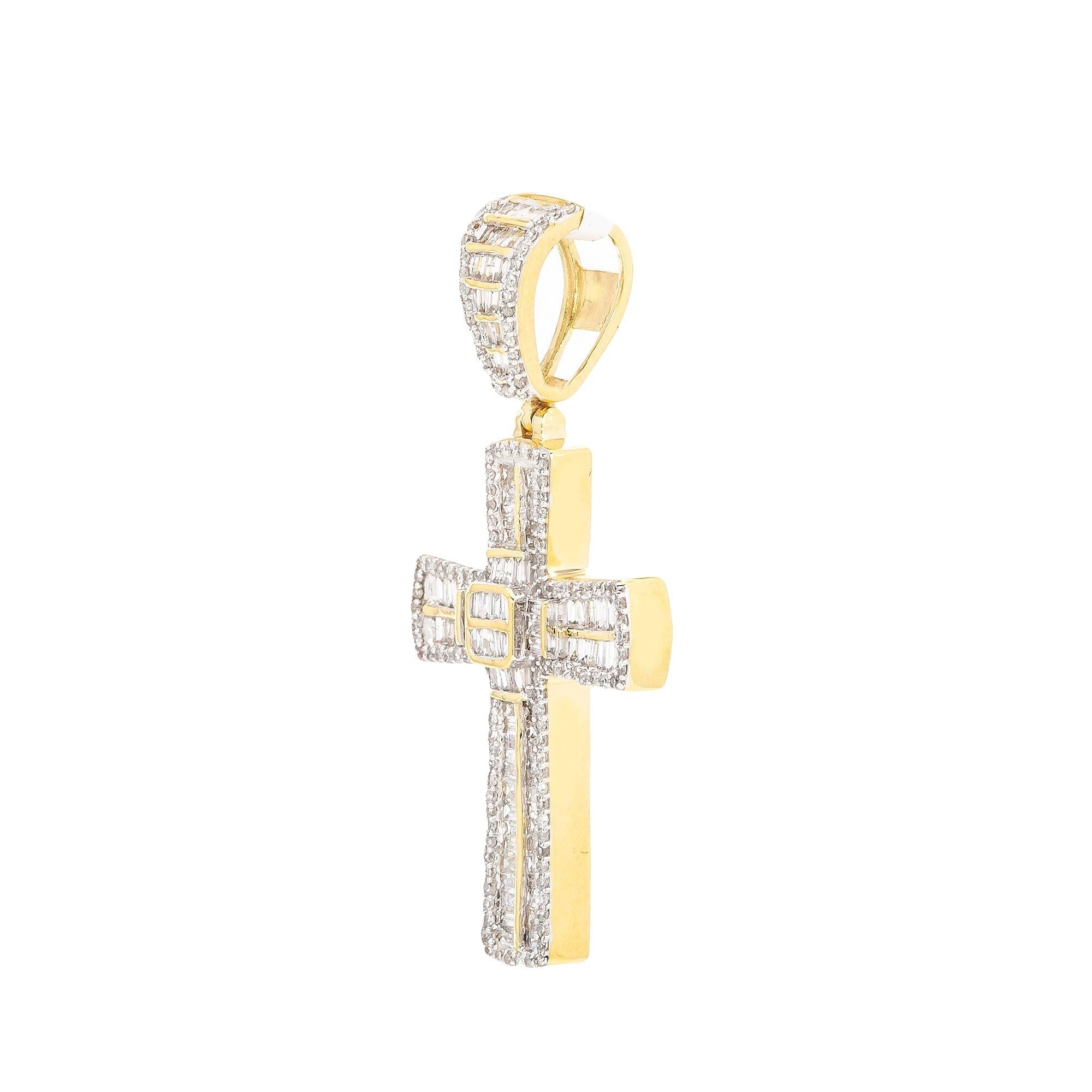 Unisex 14K Yellow Gold Cross Pendant with 1.26 CT Diamonds