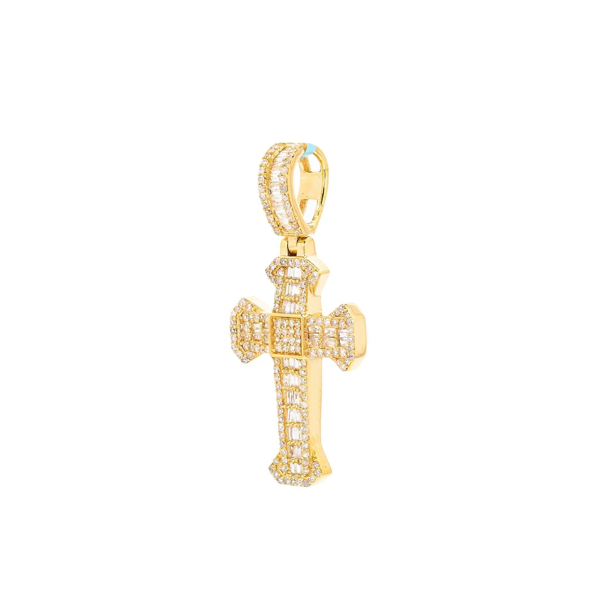 Unisex 14K Yellow Gold Cross Pendant with 0.66 CT Diamonds