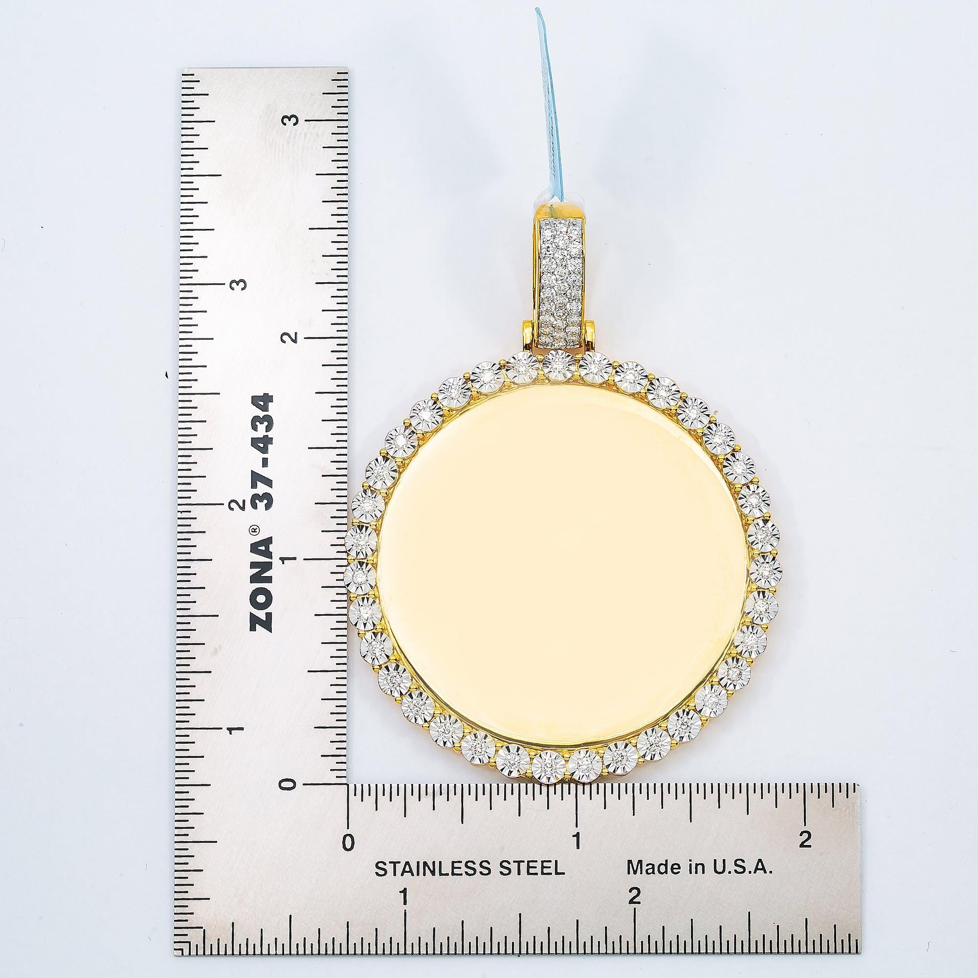 14K YELLOW GOLD CIRCLE PICTURE PENDANT WITH 1.25 CT DIAMONDS