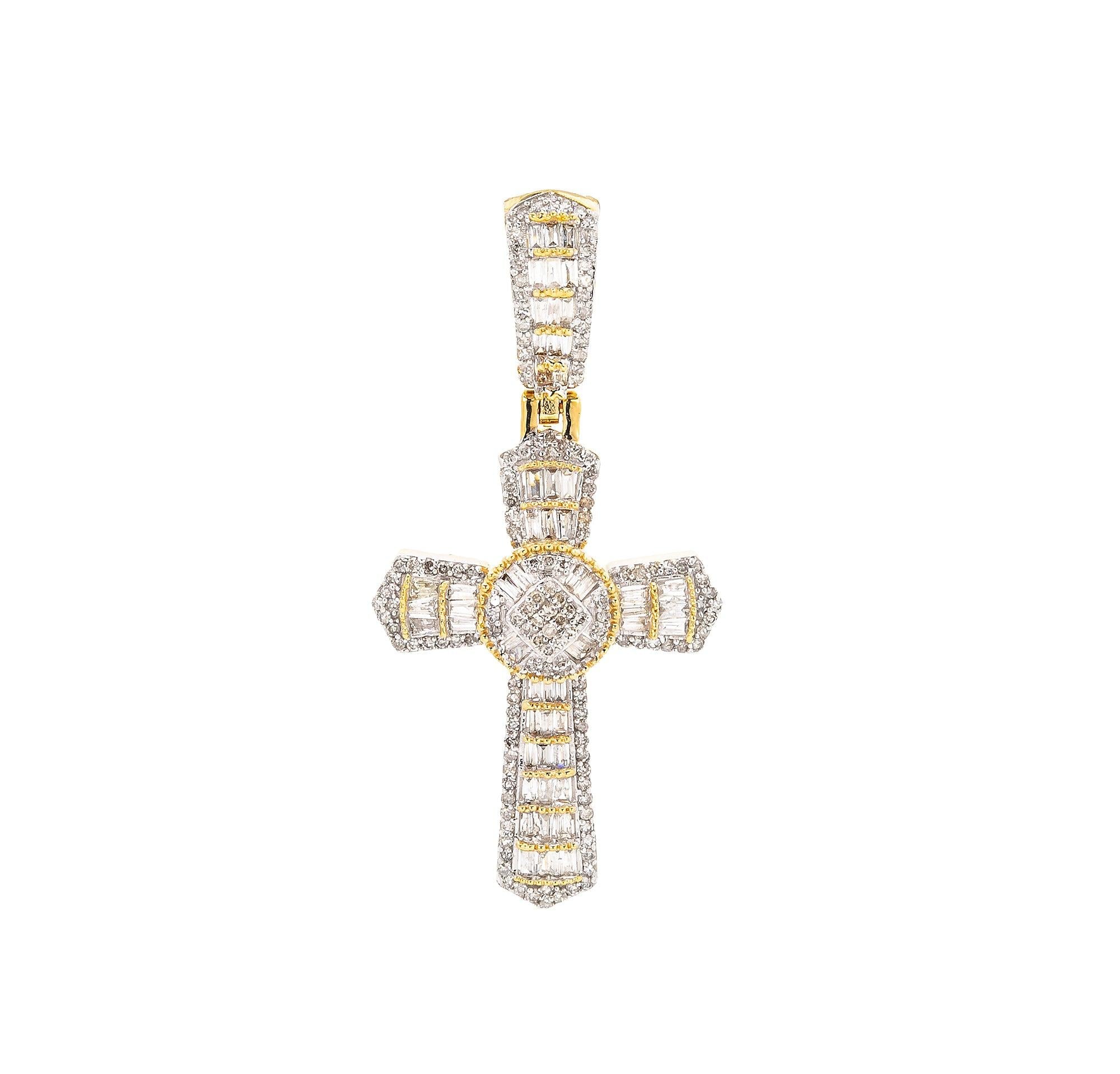 Unisex 14K Yellow Gold Cross Pendant with 0.98 CT Diamonds