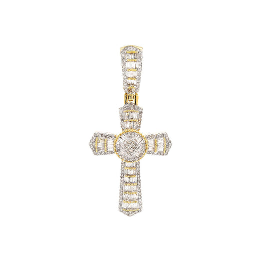 Unisex 14K Yellow Gold Cross Pendant with 0.98 CT Diamonds