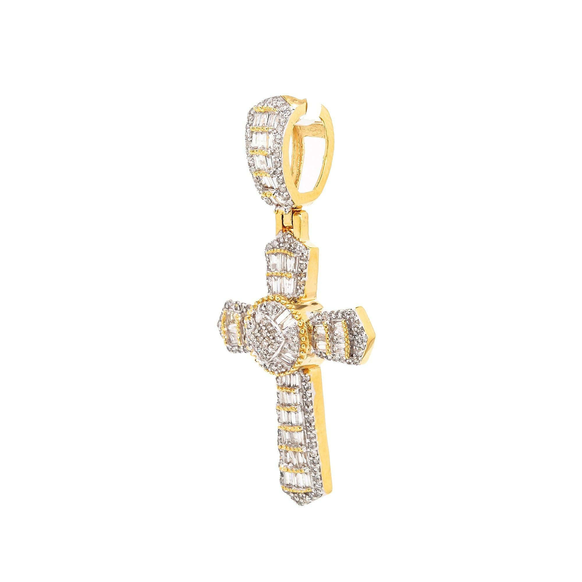 Unisex 14K Yellow Gold Cross Pendant with 0.98 CT Diamonds