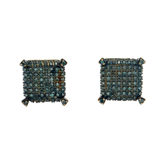 10K GOLD BLUE DIAMOND DICE EARRINGS 0.85 CT