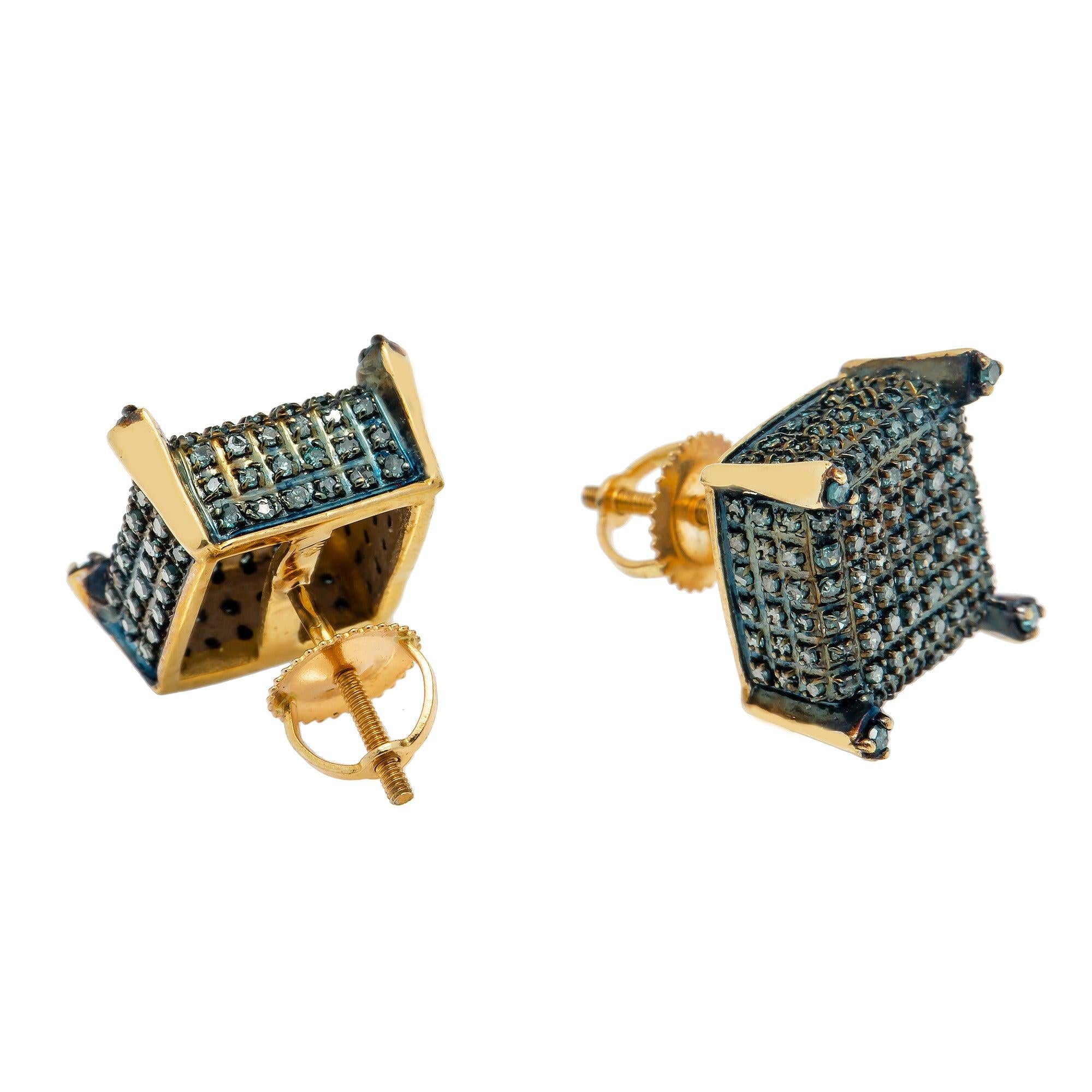10K GOLD BLUE DIAMOND DICE EARRINGS 0.85 CT