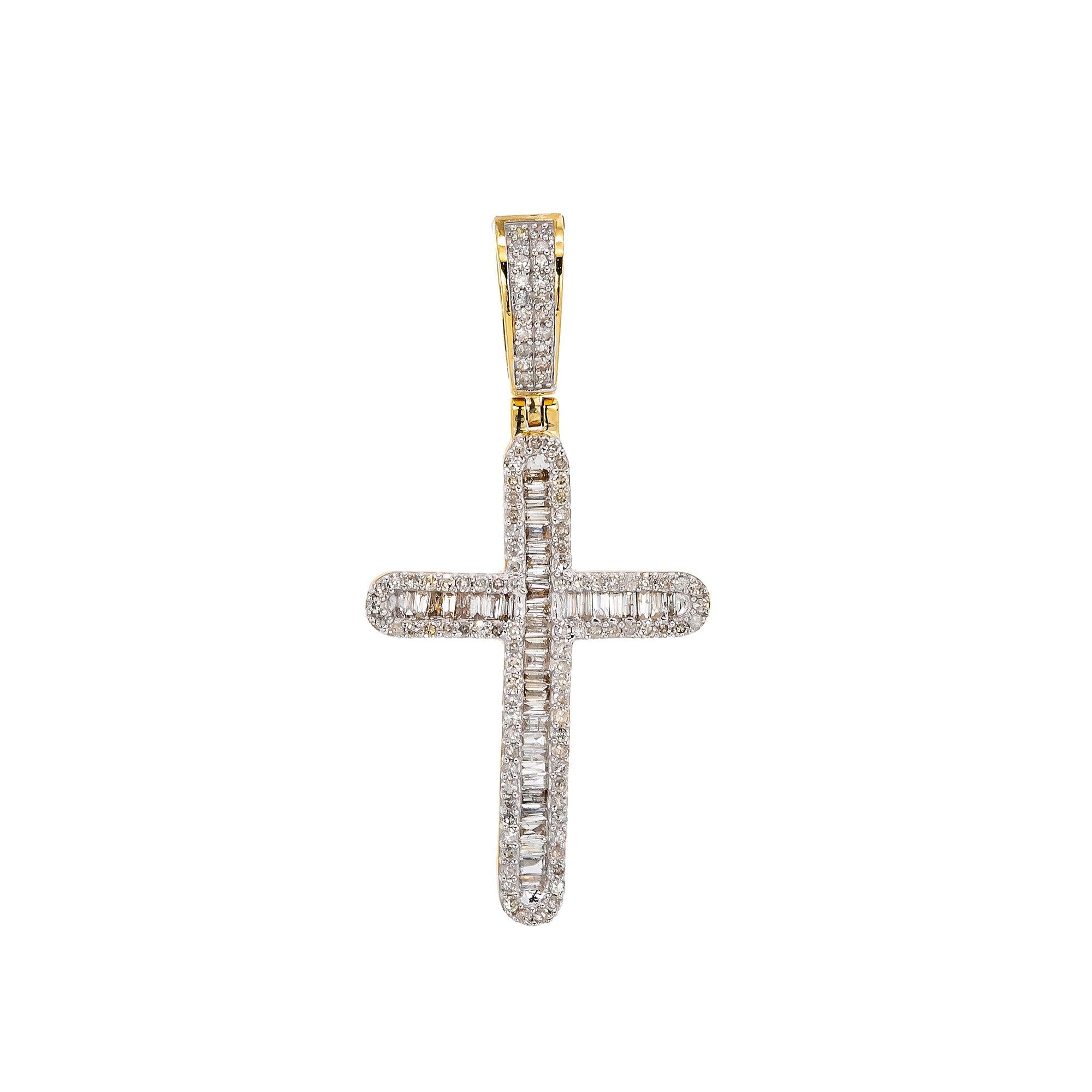 Unisex 14K Yellow Gold Cross Pendant with 0.88 CT Diamonds